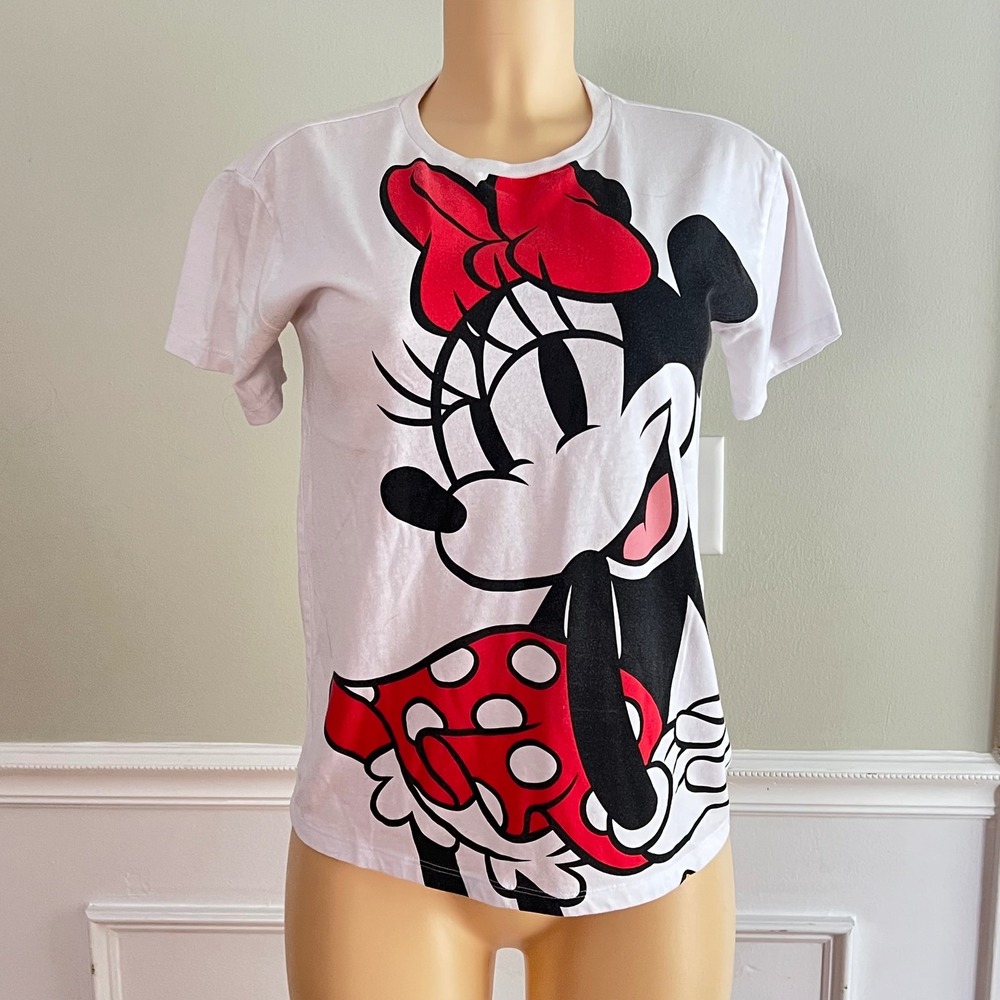 Disney Minnie Mouse‎ T-Shirt Women Small Graphic Print White Red Disneycore Tee